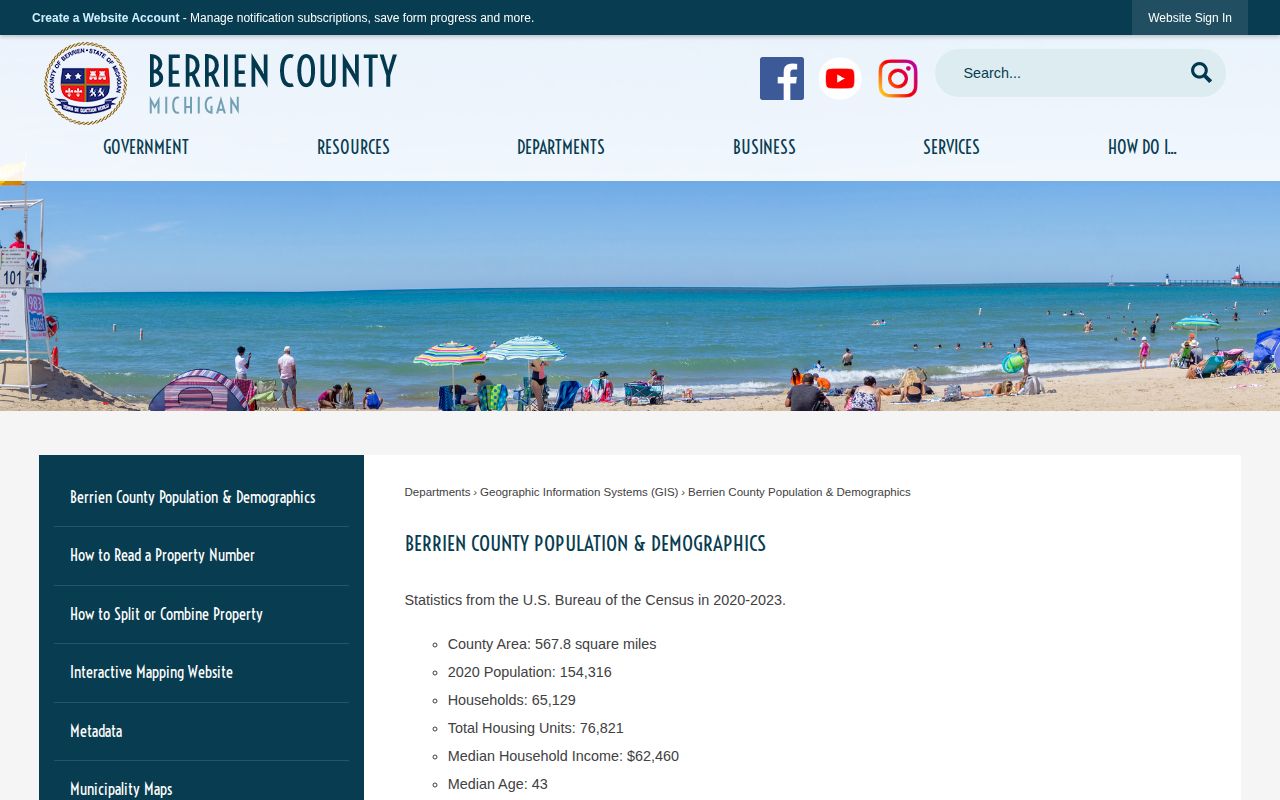 Berrien County population table supporting the Niles recent arrests city map