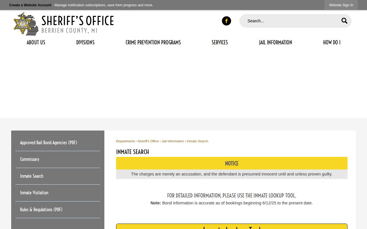 Berrien County daily arrest report inmate search page