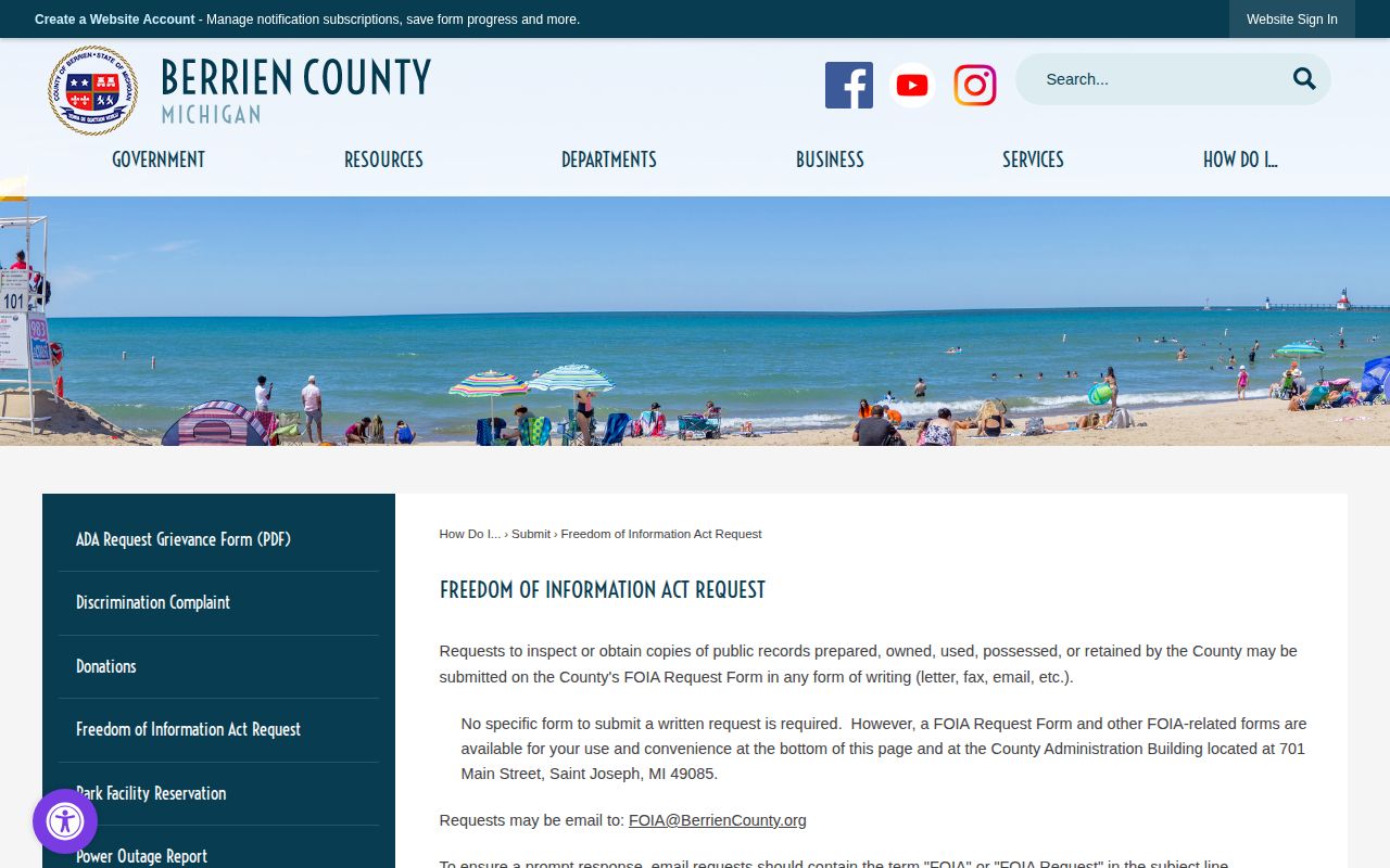Berrien County arrest record Freedom of Information Act request page