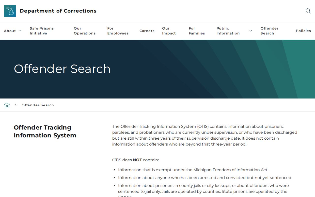 Michigan OTIS state offender record search for Berrien County custody follow-up
