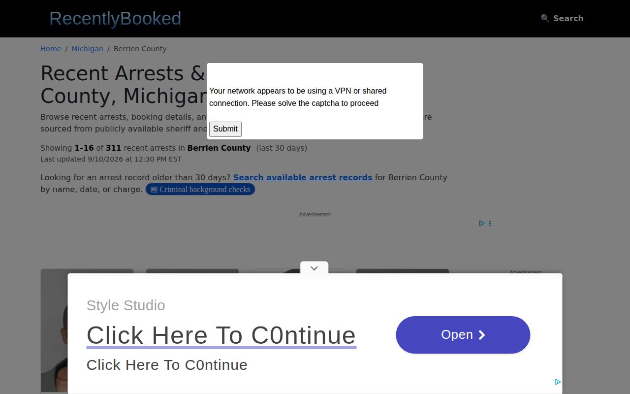 Unofficial RecentlyBooked Berrien County recent arrest listing