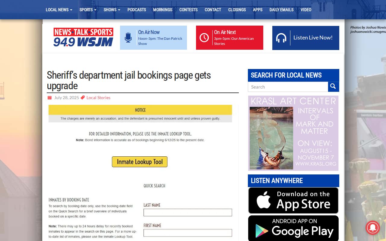 WSJM report on the Berrien County arrest booking search upgrade
